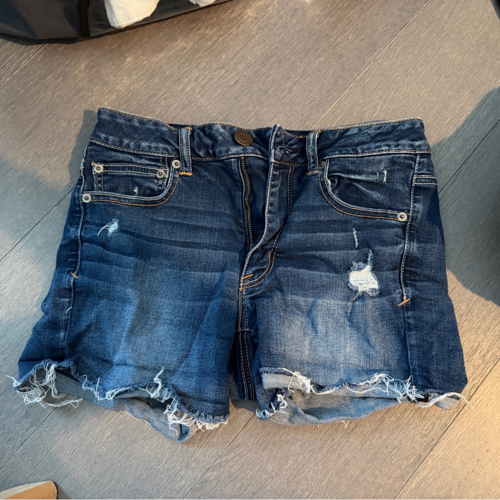 American Eagle Outfitters Blue Distressed Denim Shorts